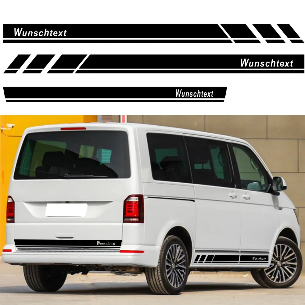 

Car Door Side Decals Skirt3pcs Stripes Stickers For Volkswagen Wunschtext Transporter T4 T5 T6 DIY Auto Tuning Accessories