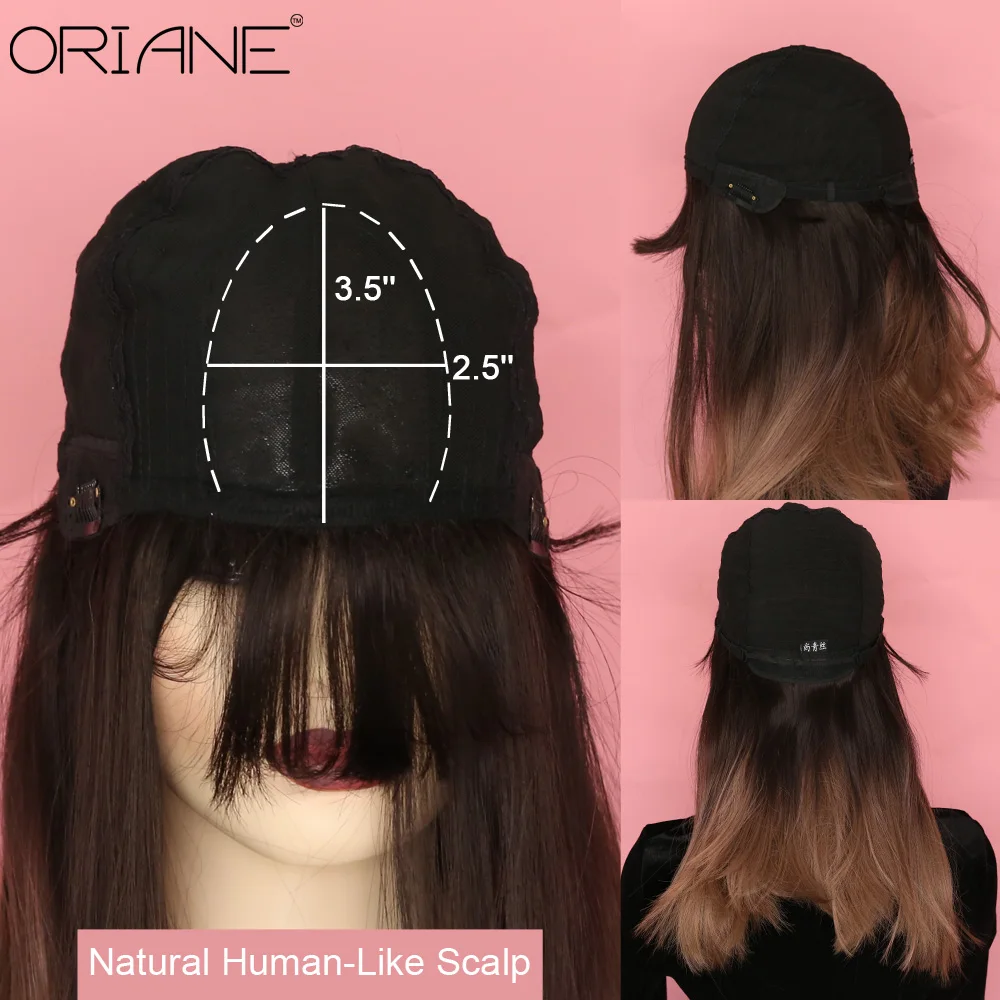 

ORIANE Long Straight Synthetic Wigs With Bangs For Girls Black Brown Gradient Color Cosplay Wig Daily High Temperature Wire Wigs