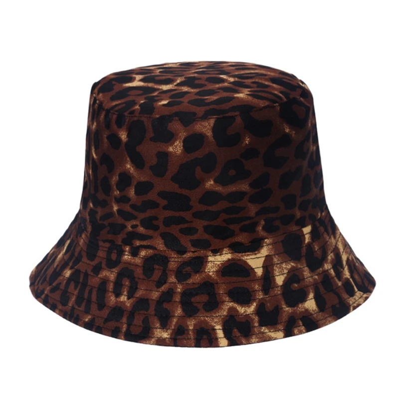 

Leopard Decorated Bucket Hat Light-Weight Fisherman Cap Travel Sunhat Outdoor Panama for Men Women with Flat Top