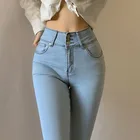 Женские Стрейчевые узкие джинсы пуш-ап бедра из эластичного хлопка для маленьких девочек и мальчиков синие джинсы брюки для девочек женские эластичные повседневные штаны размера плюс, женские