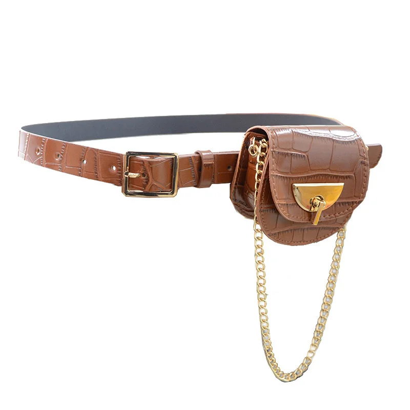 

Women's waist denim bag leisure simple crocodile decorative small bag belt chain Satchel coin purse