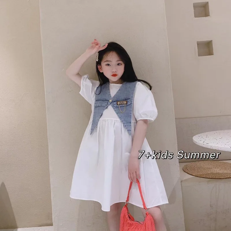 

Платье с пышными рукавами для девочек, Новинка лета 2021, Корейская версия платья для маленьких девочек с шалью, модное платье принцессы