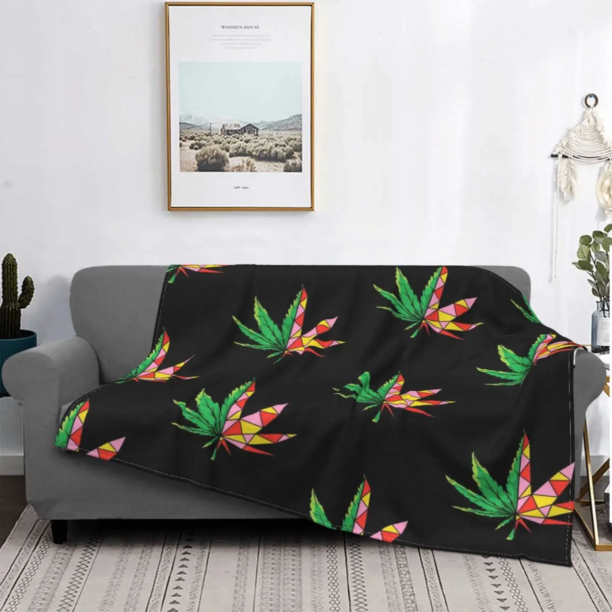 

Geometric Hemp Leaf Hanf Design Blankets Fleece Summer Natural Multi-function Warm Throw Blanket for Home Couch Quilt