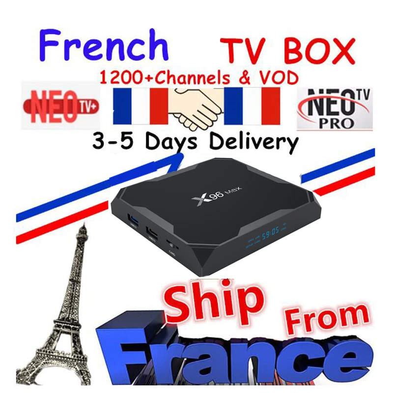 Лучшая французская IP ТВ приставка X96 Max Android ТВ приставка с 1400+ 1 год с системой Neo IPTV Европа Франция арабский франсаис Марокко M3U Смарт ТВ приставка