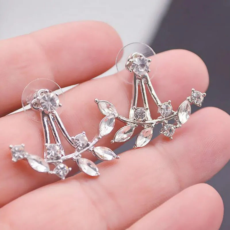 1 пара сережек с покрытием в виде листа кристаллами двухсторонние Подвесные