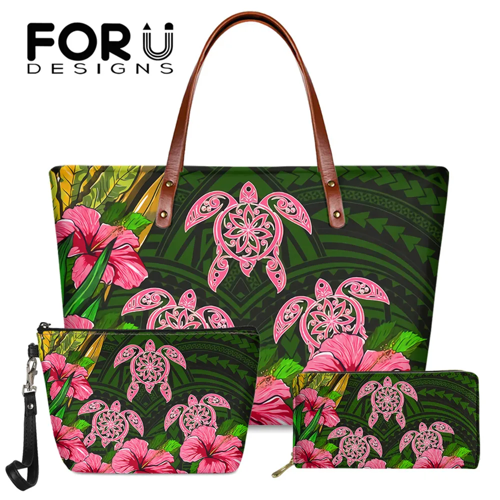 

FORUDESIGNS Handbags And Coin Purse Female Hawaii Turtle Hibiscus Tropical Polynesian Laides Capacity Holder Shoulder Sac Bolsas