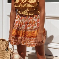 aiujxk 2021 summer vintage floral print skirt women beach ruffles boho style casual high waist mini pleated skirts dropshipping