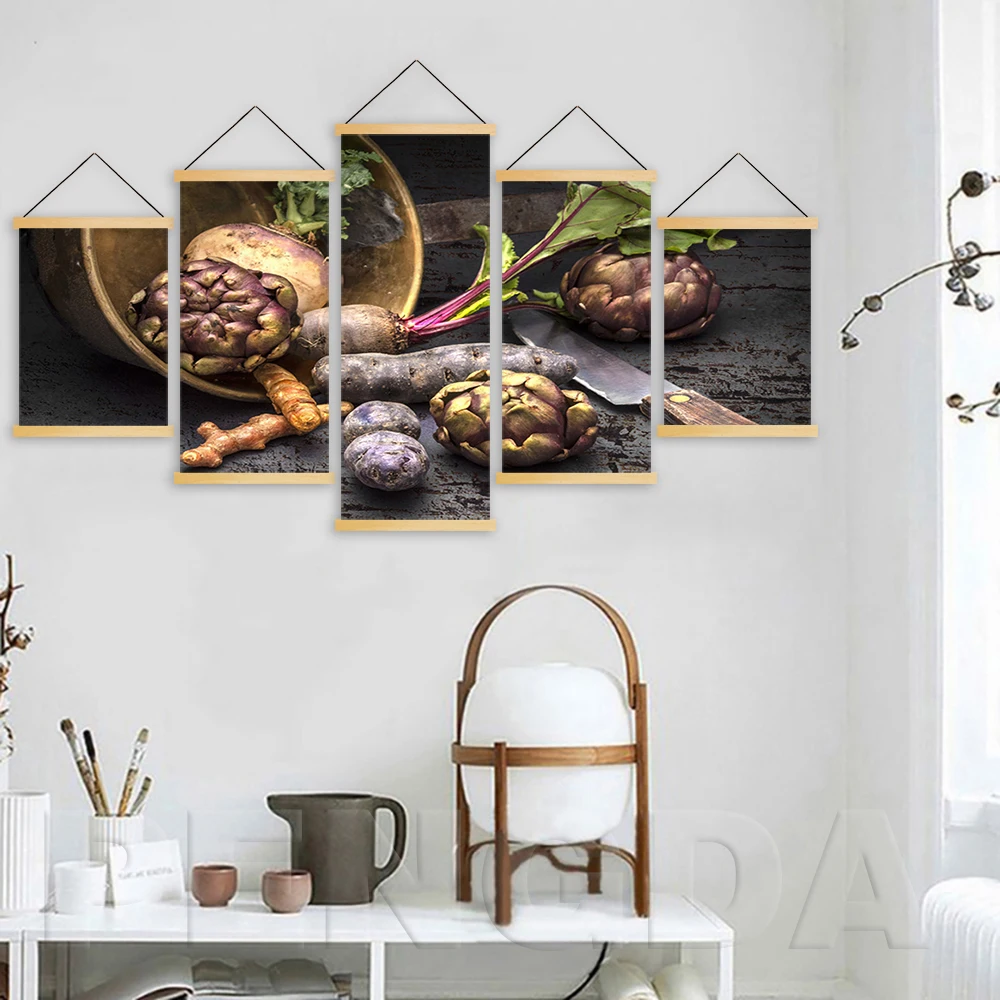 Картина на холсте для домашнего декора 5 панелей картина овощей деревянный