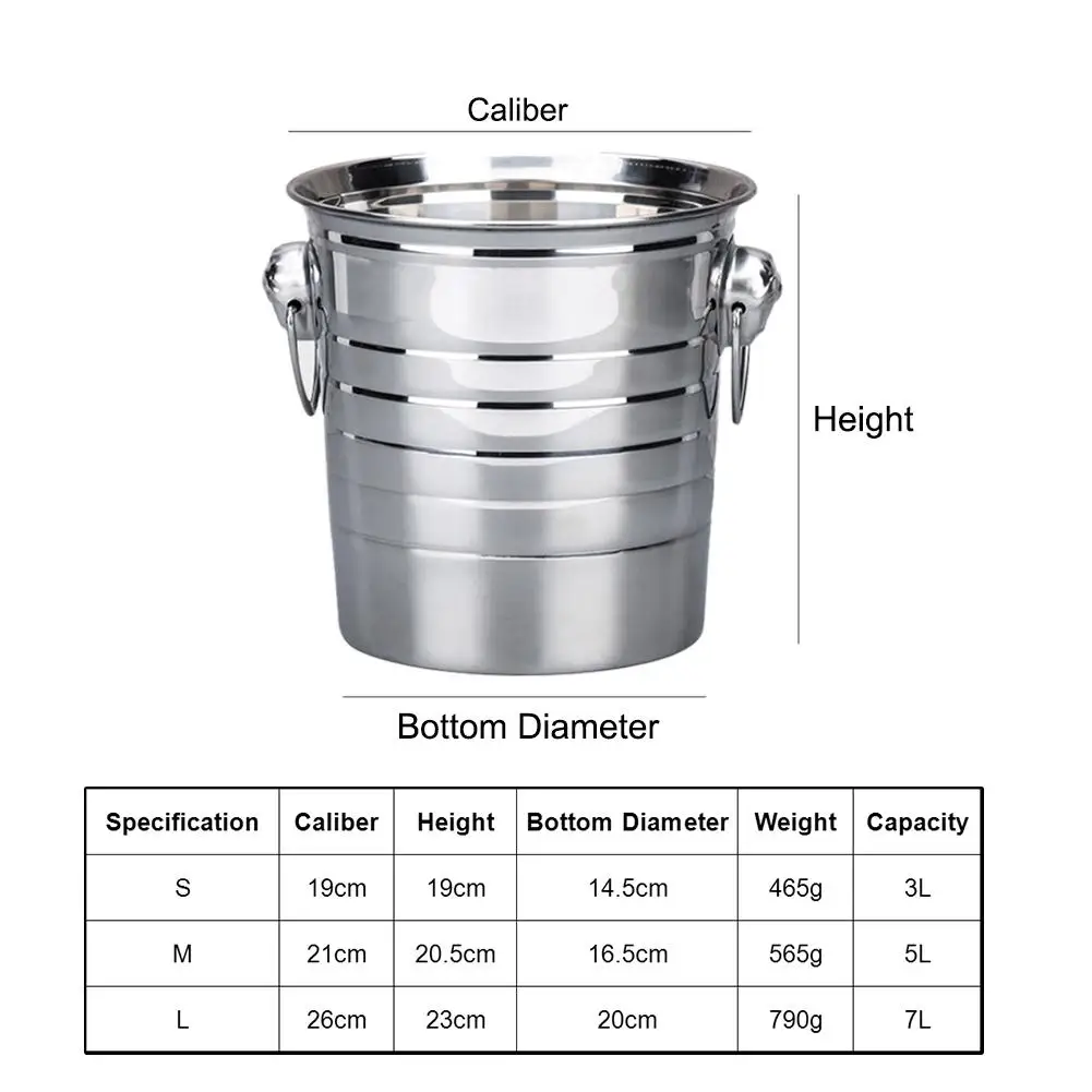 

Stainless Steel Ice Bucket Thick Ice Holder Container for Bar Party Champagne Wine Barrel Silver
