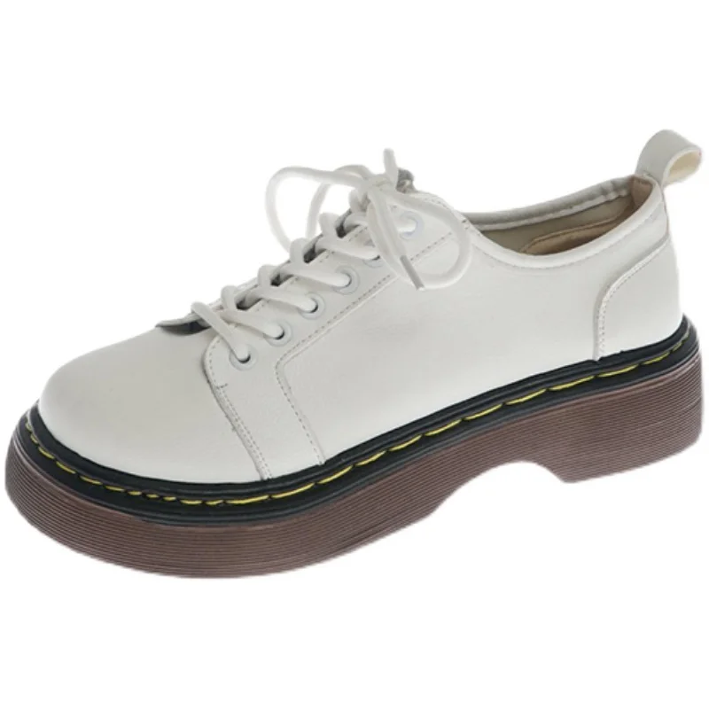 

College Style Round Toe Lace-Up Casual Ladies Single Shoes Spring And Autumn New British Style Small Leather Shoes