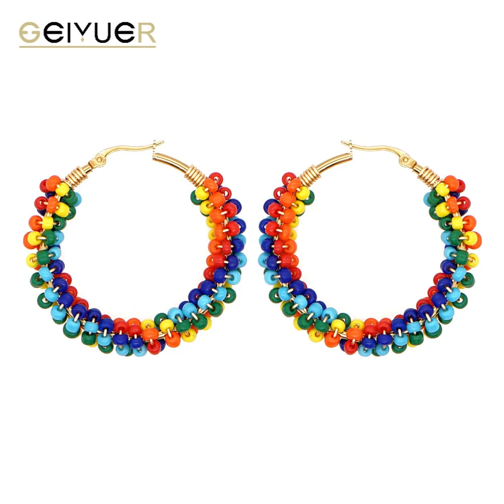 

2023 New Colorful Bead Eardrop Rainbow Ear Ring Metal Round Earring for Women Jewelry Fashion Bohemian Jewellery Hoop Earrings