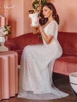 mngrl simple white wedding gown floor length chiffon 3d flower v neck short sleeve plus size grace bridal dresses