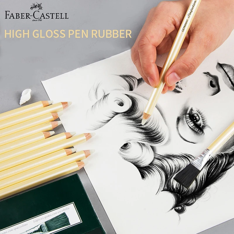 

3/5/12pcs Faber Castell 7058-B Pencil Shape Eraser+Brush Sketching High Gloss Pen Rubber Art Drawing Painting Supplies