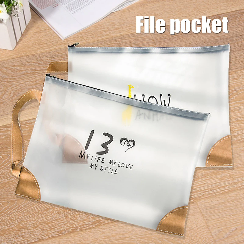 

Clear Pocket File Zipper Bag Waterproof A4 Pouch Holder for Documents Cosmetic Organizer Storage Bag Home School Office Supplies
