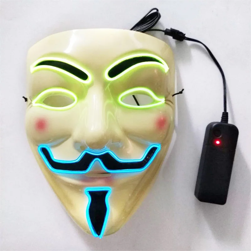 

Hacker Mask White V Glowing Face Mask Halloween Decoration Costume Cosplay Party Masquerade Props Bar Party Mask