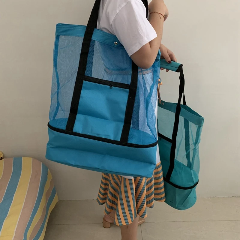 

Ladies Picnic Bag Mesh Refrigerator Compartment Oversized Zipper Closed Beach Tote Bag