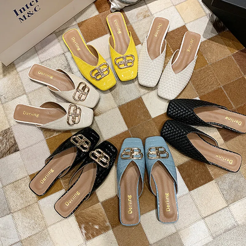 

Outside Wear Slippers Women 2021 Summer New Fashion Flat Mules Casual Black Sandals Slippers Lady Slides Flip Flops Beach Shoes