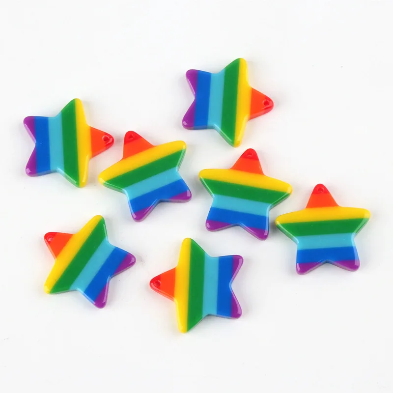 10 шт. миниатюрная Радужная полосатая пентаграмма с отверстиями из смолы плоским