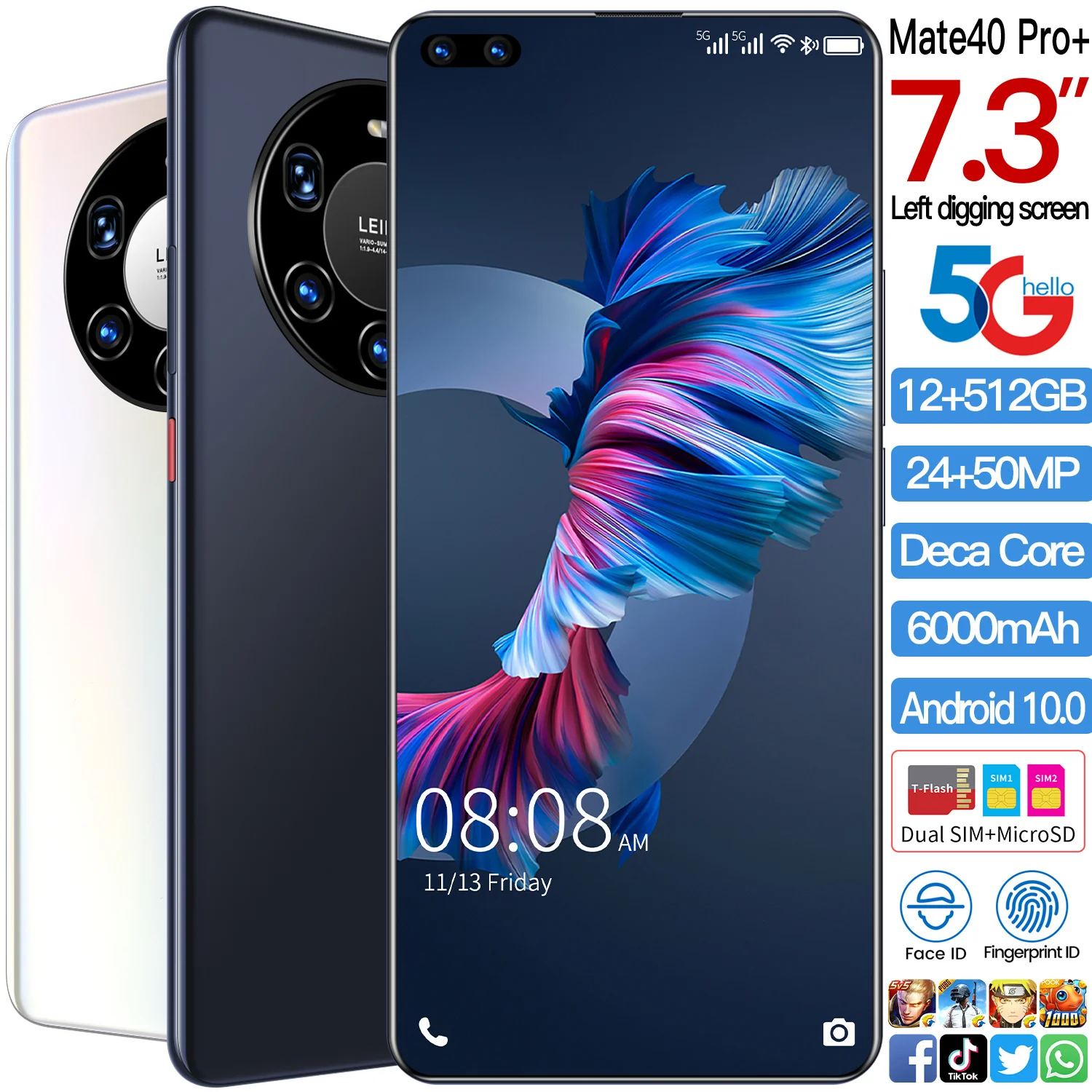 Huawei-Premio Mundial Mate40 Pro, pantalla de 7,3 pulgadas, compatible con la aplicaci&oacute;n Google, red 5G, 12GB, 512GB, para Vivo OPPO, Xiaomi-1
