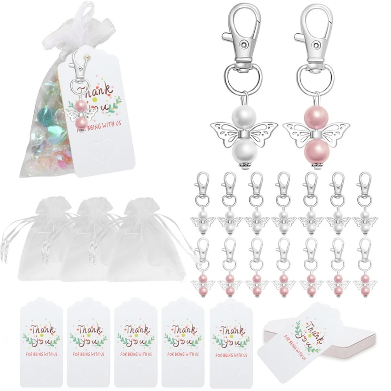 

P82E Angel Wing Keychain Thank You Tags Guest Return Favors for Bridal Shower Gifts