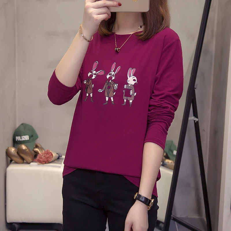 топ Long Sleeve Woman T-Shirts 2021 Summer Cartoon Printed Oversized Top Female Harajuku Loose Casual Fashion Clothes Ropa Mujer