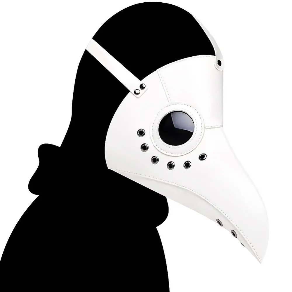 Plague Doctor Mask Beak Long Nose Cosplay Fancy Gothic Retro Rock Leather Halloween Black White | Тематическая одежда и