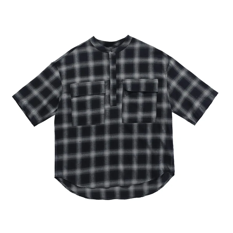 

FEAR of God fog Season 6 main line Henry collar Plaid short sleeve shirt loose high street Stripe Shirt
