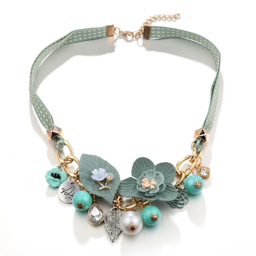Цветочные массивные ожерелья для женщин Collier Femme колье из искусственного жемчуга Neklaces& кулоны Модные ювелирные изделия воротник подарки