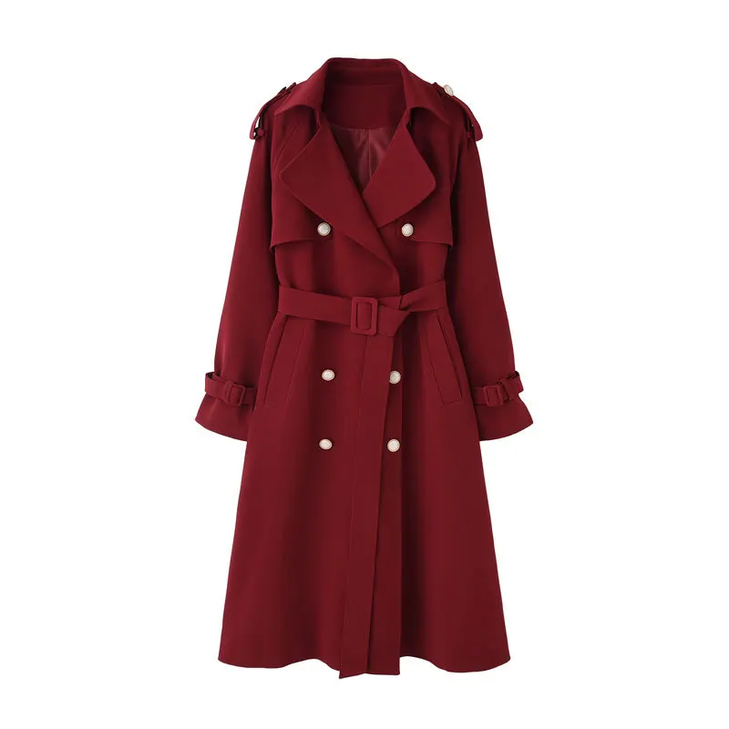 Женский двубортный тренчкот длинное пальто в британском стиле с отложным