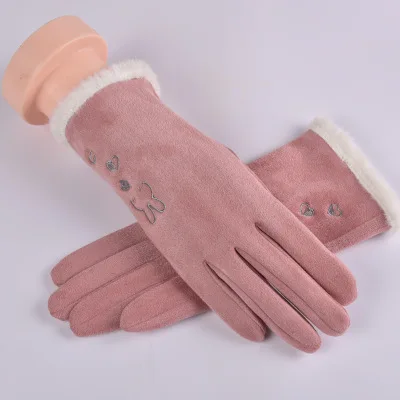 Зимние женские Перчатки замшевые кожаные утепленные перчатки для сенсорного экрана женские зимние теплые перчатки для сенсорного экрана перчатки для езды на велосипеде D71 - Цвет: D76 Pink