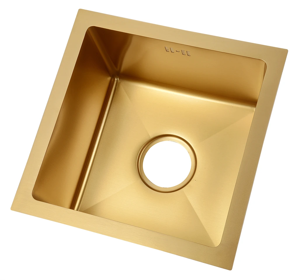 Brushed Gold Kitchen Sink Thick 4mm Single Bowl Above Counter Nano Coated Sink with Drain Basket Black Sink 304 Stainless Steel