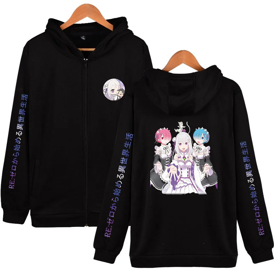 Re Zero худи Rem Новый Твин горничной Ram толстовка с капюшоном и карманом для девочек