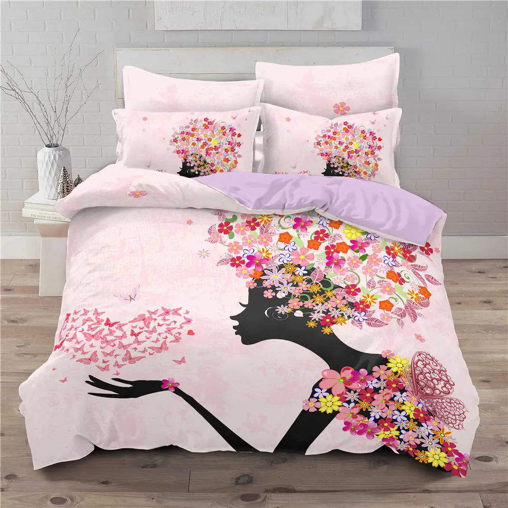 

Bedding Set 3D Cartoon Girl Print Duvet Cover For Kids Girls 2/3PC Fairy Tale Soft Quilt Cover Pillowcase Queen/King Size Gifts