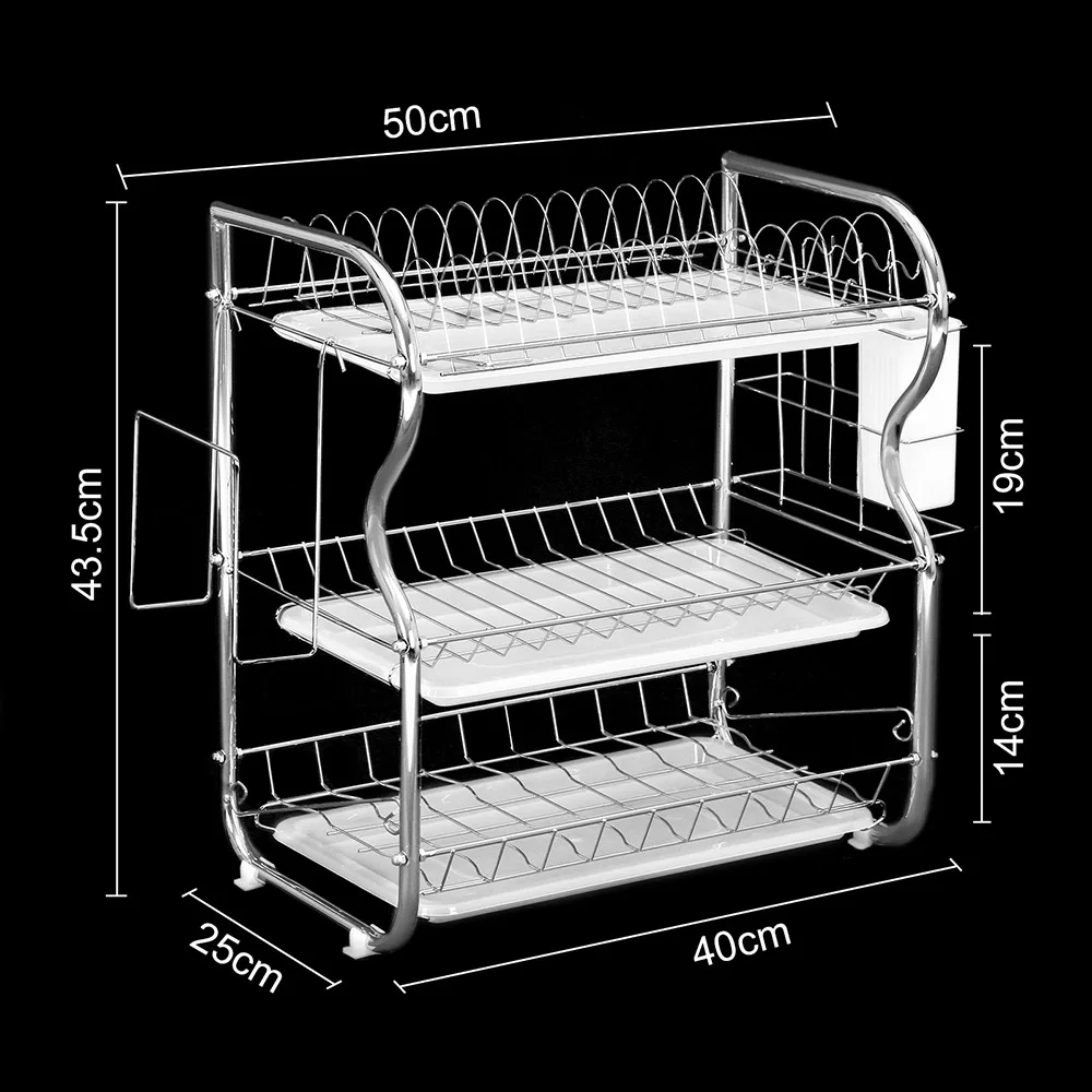 

Stainless Steel 3-layer Kitchen Dish Drain Rack Dishwashing Cup Drying Rack Household Space Saving Organization Storage Tools