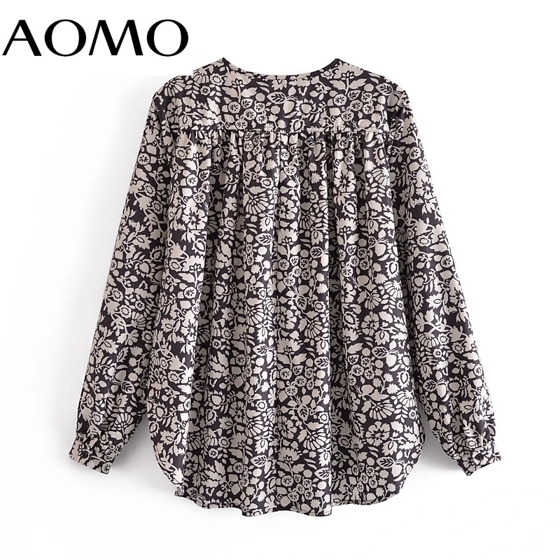 

AOMO Women Vintage Flowers Print Chiffon Shirt Long Sleeve 2021 Chic Female Casual Loose Shirt SW24A
