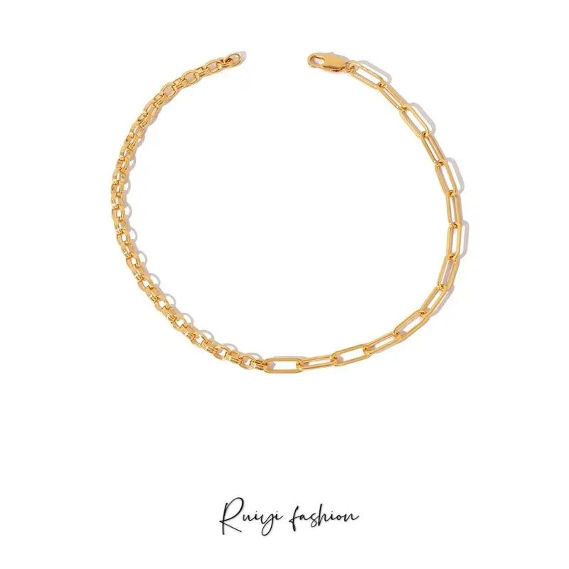 

Fashion gold copper jewelry set personality splicing chain necklace ins style exquisite design metal necklace bracelet gifts