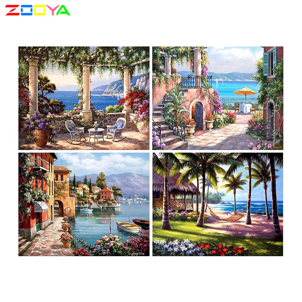 Алмазная вышивка ZOOYA 5D DIY картина наборы крестиков Приморский сад Стразы мозаика