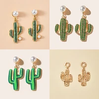 korean customer design lovely cactus with pearls drop earrings for girls