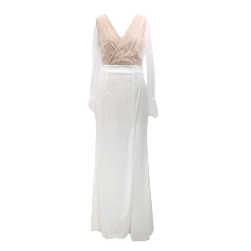 Соблазнительные белые модные платья с V-образным вырезом и длинным рукавом