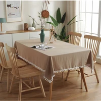 polyester and linen plain tablecloth rectangle with tassels dining table cover home table cloth wedding anti stain tablecloth