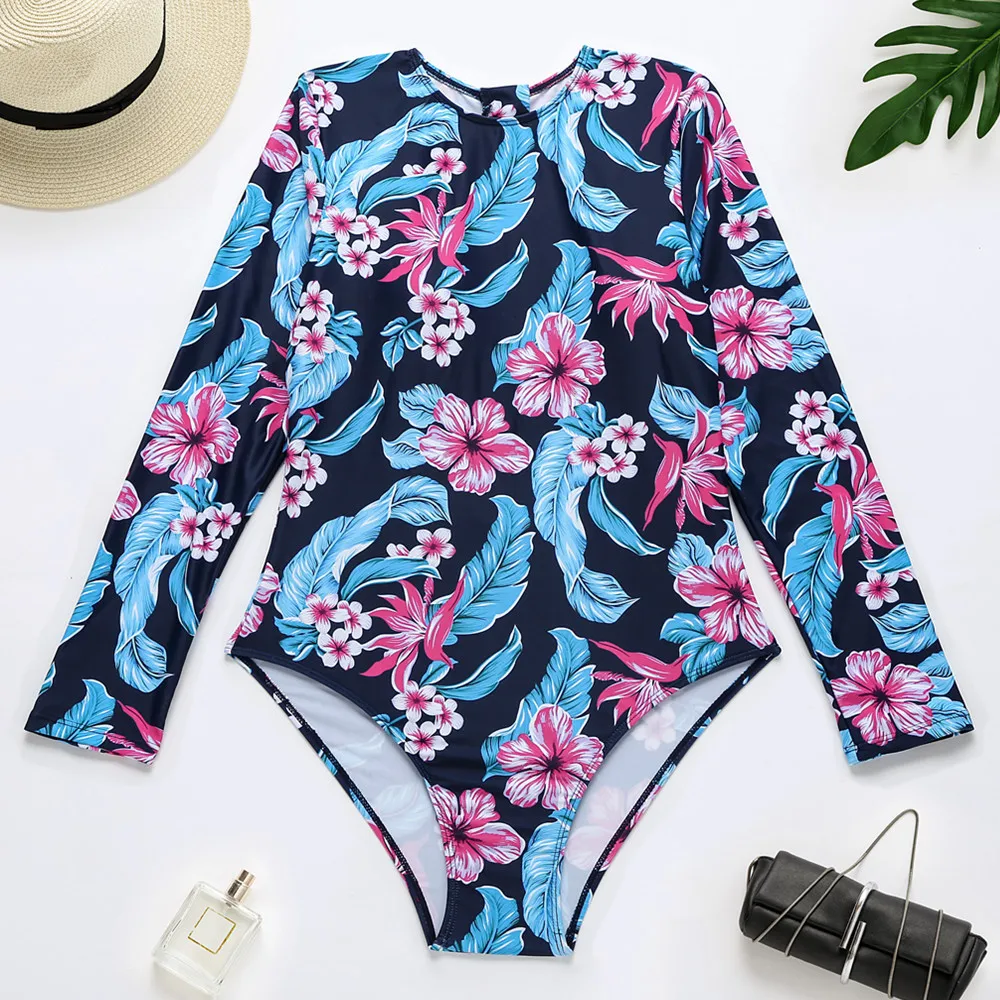 

Women One Piece Printed Long-Sleeve Surfing Suit Sun Protection Sun Protection Rash Guard Rashguard Wetsuit Swimsuit