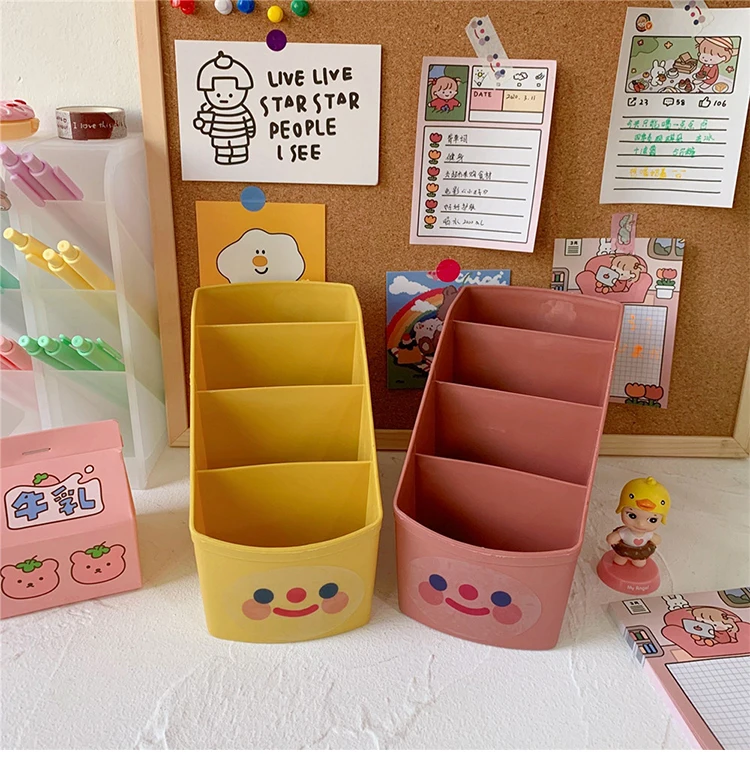 Korea High Capacity Pen Holder Storage Box Desktop Makeup Brush Stationery Tape Rack 4 Grid Desk Organizer | Канцтовары для офиса