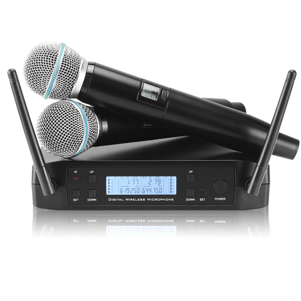 

Wireless Microphone Professional Dual Handheld Mic System Stage Performances DJ Wireless Microphone