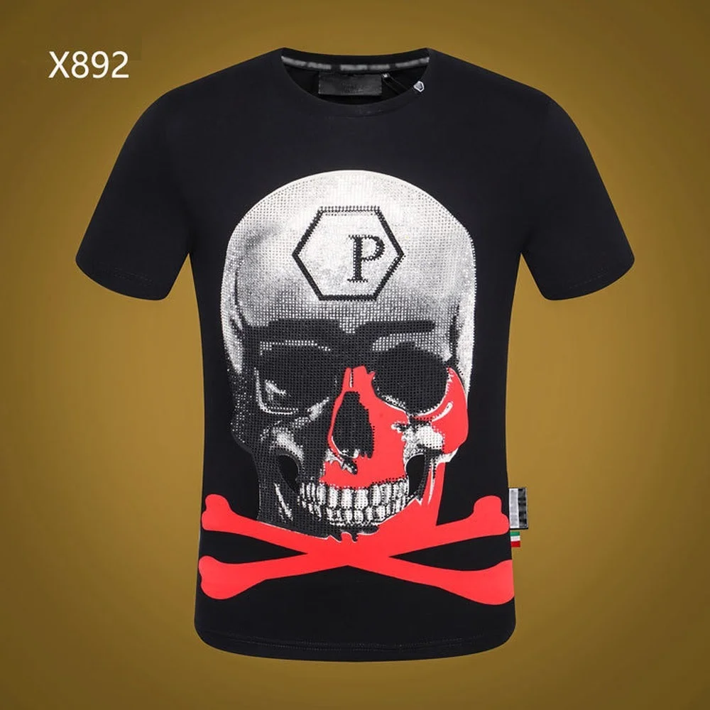 

Plein-Brand Summer Style Short-Sleeved Tees Rhinestones Skulls T Shirt Mens PP Tops Fashion Casual O-Neck Hight Quality Tshirt