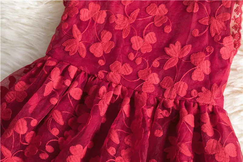 Летняя одежда для девочек бальное платье красное с блестками ранвечерние