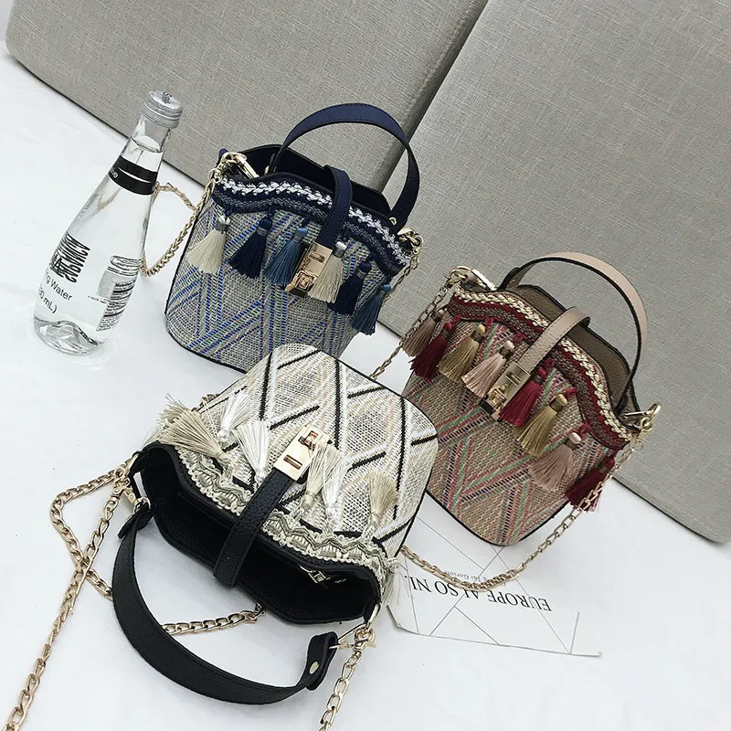 Сумка для хранения Женская модная новая соломенная плетеная Сумка-ведро