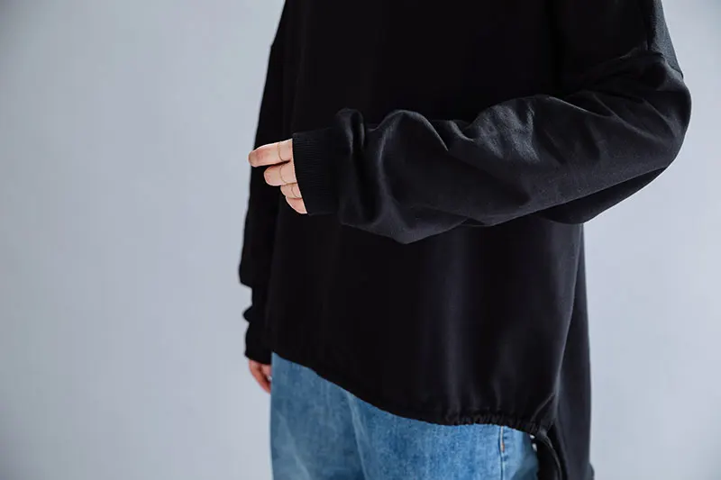 DIMANAF Autumn Winter Plus Size Women T-Shirt Basic Tunic Tops Shirts Cotton Long Sleeve Loose Casual Female Clothes Solid Black