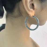 trendy exaggerate antique silver color circles c shape drop earrings geometric metal crystal inlay party earrings femme bijoux