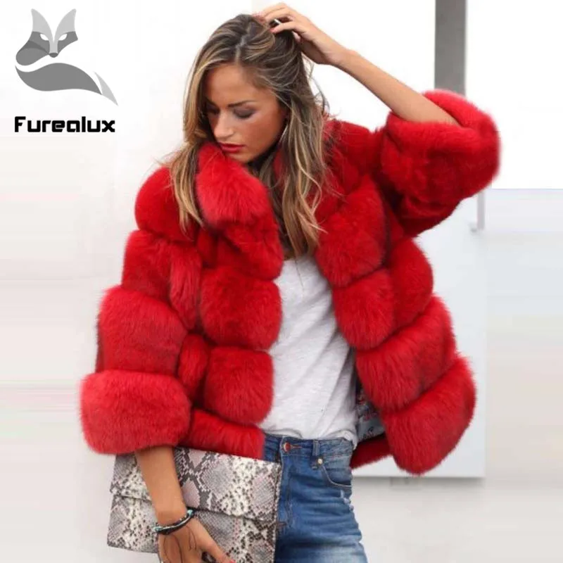 Женское пальто с натуральным лисьим мехом верхняя одежда воротником-стойкой