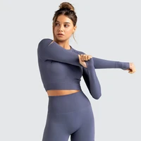 women tracksuit workout set seamless yoga set fitness sports clothing tracksuit long sleeved crop top tights athletic wear